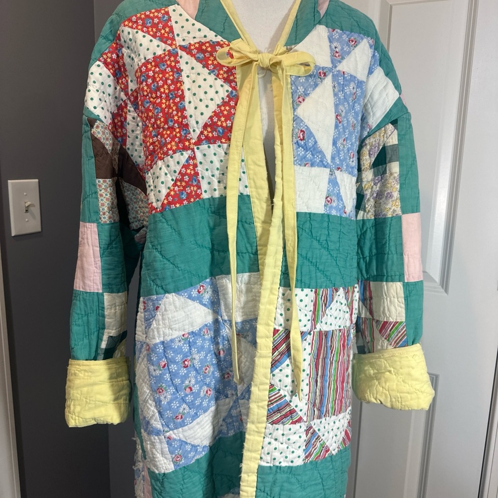 Patchwork Quilted Jacket with Yellow Accents